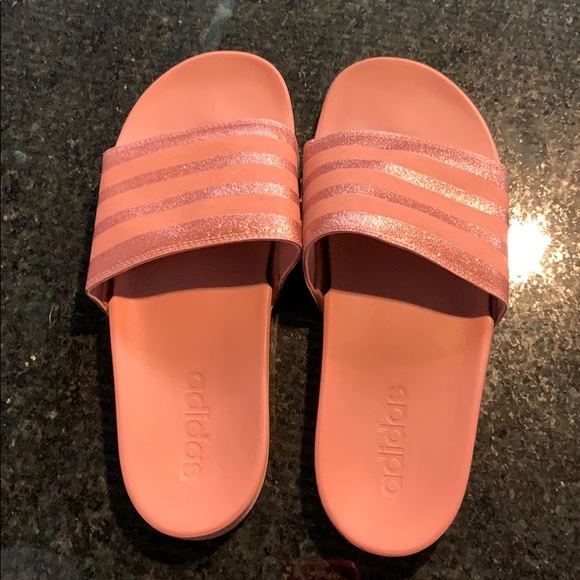 adidas slippers pink glitter